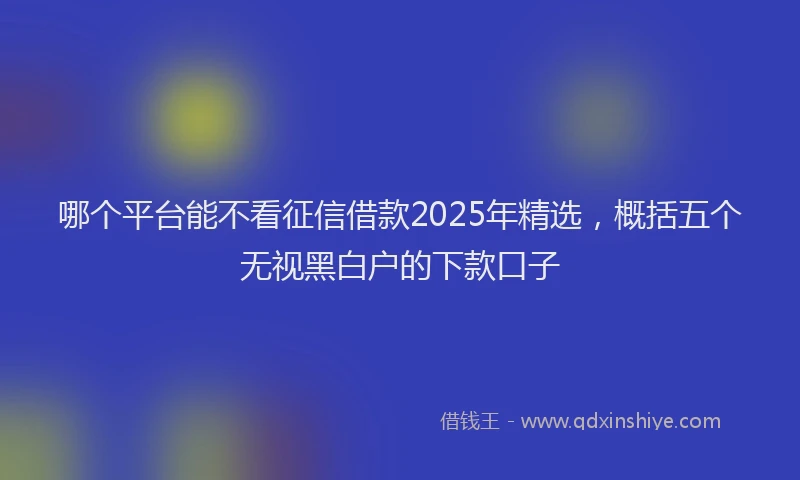 哪个平台能不看征信借款2025年精选,概括五个无视黑白户的下款口子