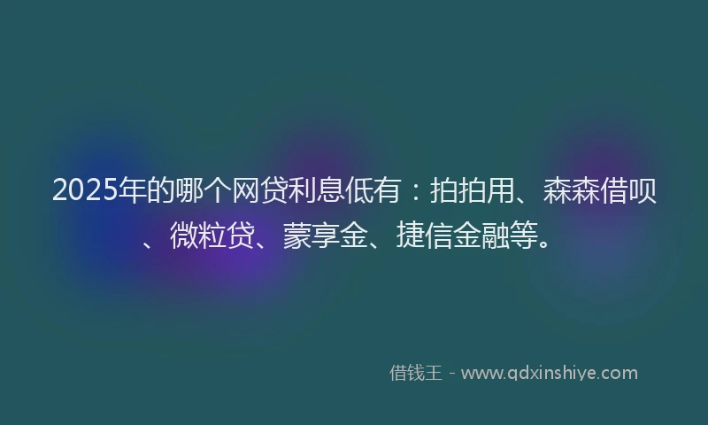 2025年的哪个网贷利息低有：拍拍用、森森借呗、微粒贷、蒙享金、捷信金融等。