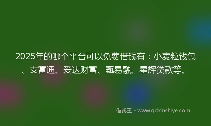 2025年的哪个平台可以免费借钱有：小麦粒钱包、支富通、爱达财富、甄易融、星辉贷款等。