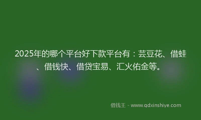 2025年的哪个平台好下款平台有：芸豆花、借蛙、借钱快、借贷宝易、汇火佑金等。