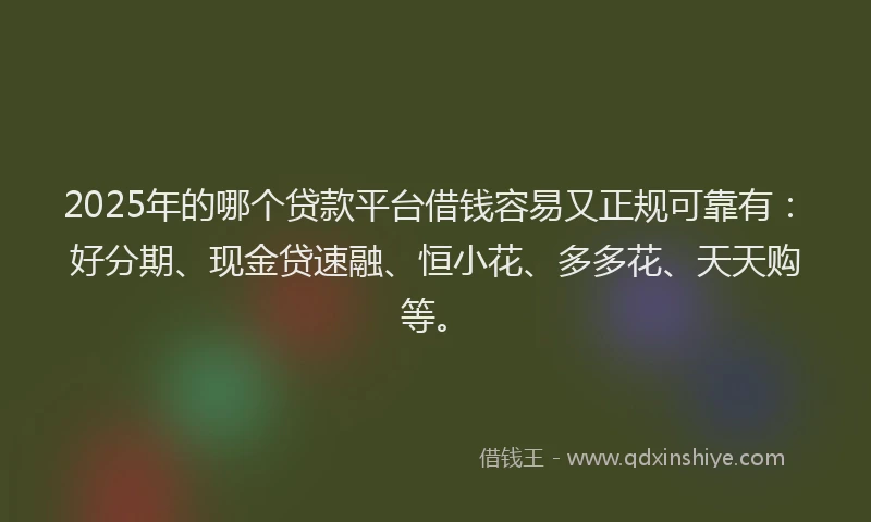 2025年的哪个贷款平台借钱容易又正规可靠有：好分期、现金贷速融、恒小花、多多花、天天购等。