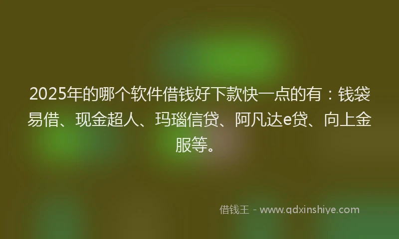 2025年的哪个软件借钱好下款快一点的有：钱袋易借、现金超人、玛瑙信贷、阿凡达e贷、向上金服等。