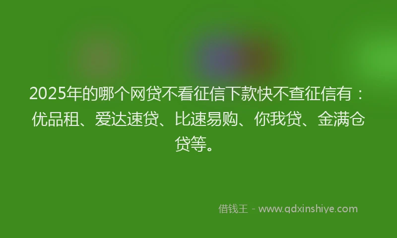 2025年的哪个网贷不看征信下款快不查征信有：优品租、爱达速贷、比速易购、你我贷、金满仓贷等。