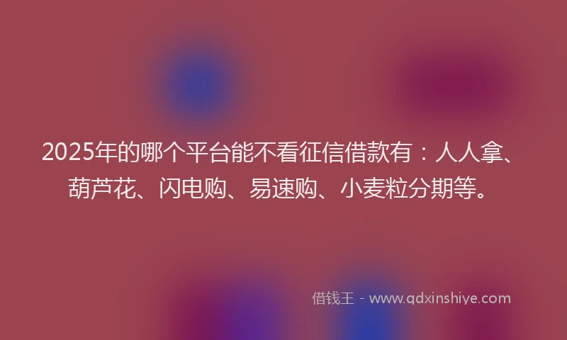2025年的哪个平台能不看征信借款有:人人拿、葫芦花、闪电购、易速购、小麦粒分期等。