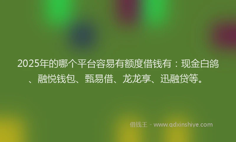 2025年的哪个平台容易有额度借钱有:现金白鸽、融悦钱包、甄易借、龙龙享、迅融贷等。