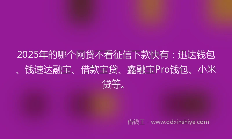 2025年的哪个网贷不看征信下款快有：迅达钱包、钱速达融宝、借款宝贷、鑫融宝Pro钱包、小米贷等。