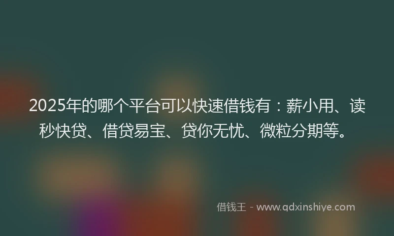 2025年的哪个平台可以快速借钱有：薪小用、读秒快贷、借贷易宝、贷你无忧、微粒分期等。