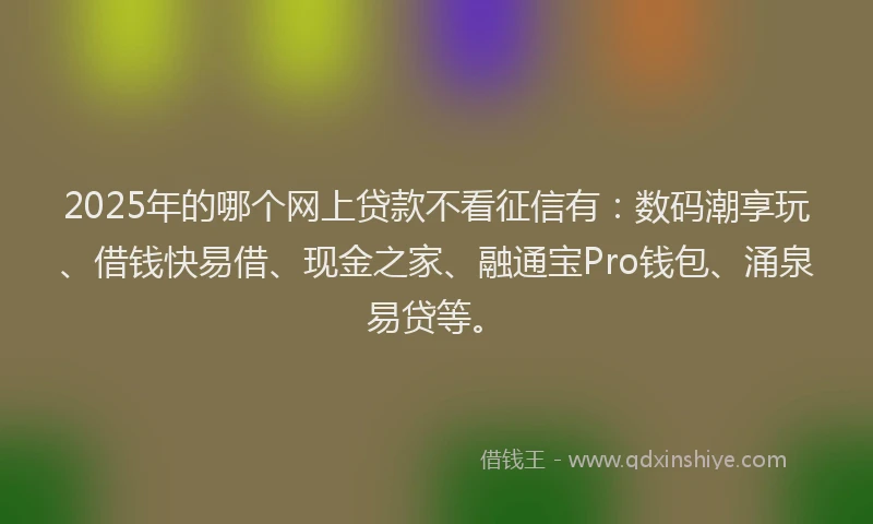 2025年的哪个网上贷款不看征信有：数码潮享玩、借钱快易借、现金之家、融通宝Pro钱包、涌泉易贷等。