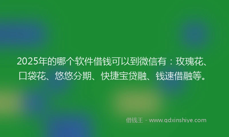 2025年的哪个软件借钱可以到微信有：玫瑰花、口袋花、悠悠分期、快捷宝贷融、钱速借融等。