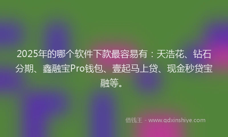 2025年的哪个软件下款最容易有：天浩花、钻石分期、鑫融宝Pro钱包、壹起马上贷、现金秒贷宝融等。