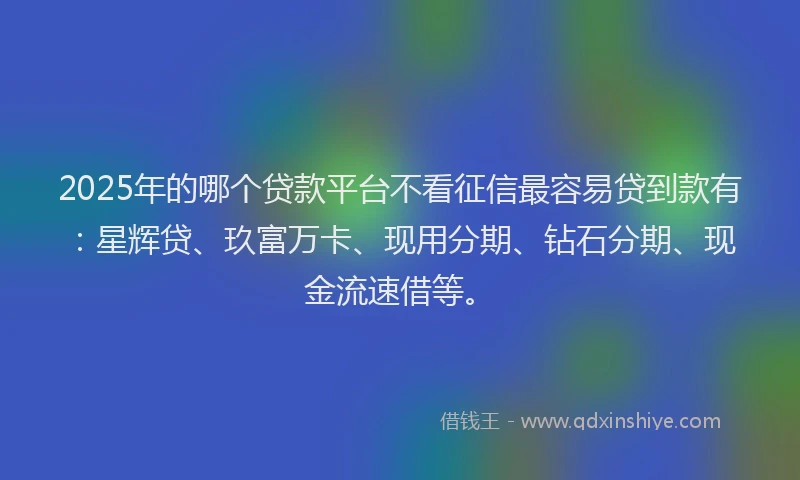 2025年的哪个贷款平台不看征信最容易贷到款有：星辉贷、玖富万卡、现用分期、钻石分期、现金流速借等。