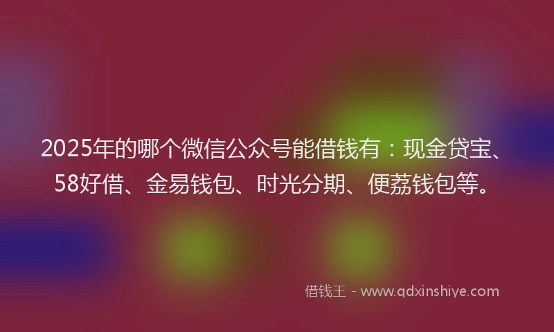 2025年的哪个微信公众号能借钱有：现金贷宝、58好借、金易钱包、时光分期、便荔钱包等。