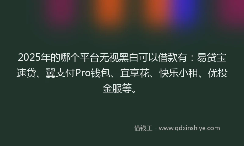 2025年的哪个平台无视黑白可以借款有：易贷宝速贷、翼支付Pro钱包、宜享花、快乐小租、优投金服等。