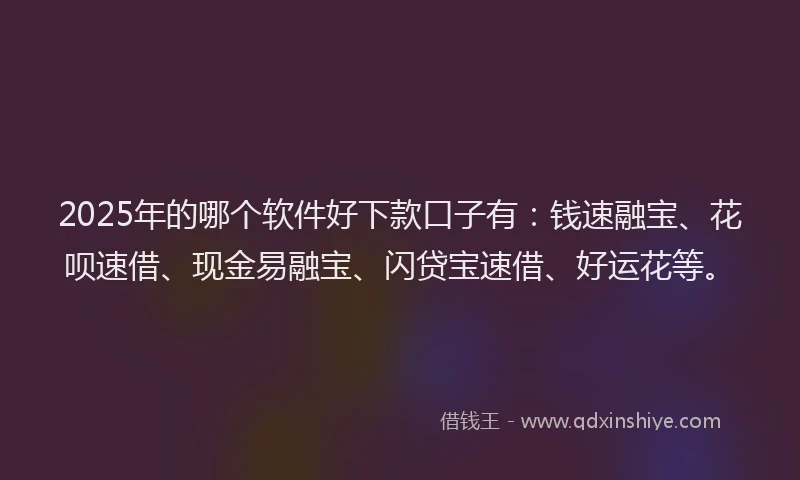 2025年的哪个软件好下款口子有：钱速融宝、花呗速借、现金易融宝、闪贷宝速借、好运花等。