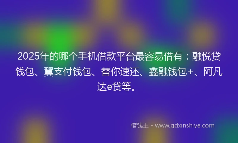 2025年的哪个手机借款平台最容易借有：融悦贷钱包、翼支付钱包、替你速还、鑫融钱包+、阿凡达e贷等。