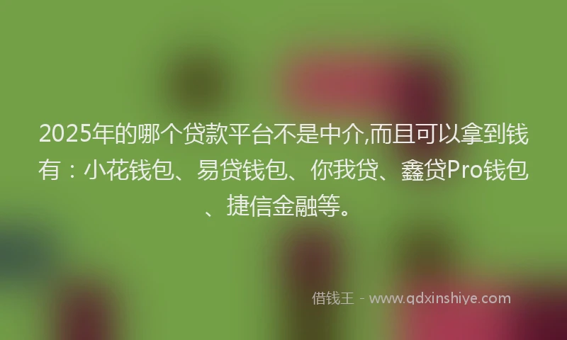 2025年的哪个贷款平台不是中介,而且可以拿到钱有：小花钱包、易贷钱包、你我贷、鑫贷Pro钱包、捷信金融等。