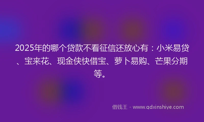 2025年的哪个贷款不看征信还放心有：小米易贷、宝来花、现金侠快借宝、萝卜易购、芒果分期等。