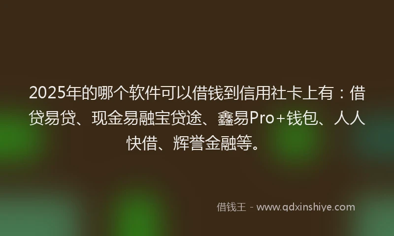 2025年的哪个软件可以借钱到信用社卡上有：借贷易贷、现金易融宝贷途、鑫易Pro+钱包、人人快借、辉誉金融等。