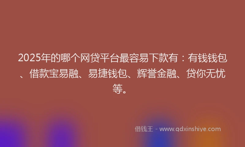 2025年的哪个网贷平台最容易下款有：有钱钱包、借款宝易融、易捷钱包、辉誉金融、贷你无忧等。