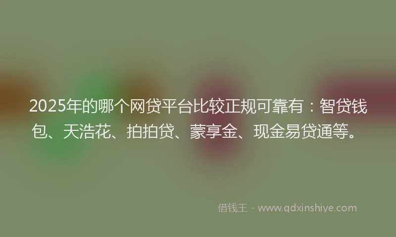 2025年的哪个网贷平台比较正规可靠有：智贷钱包、天浩花、拍拍贷、蒙享金、现金易贷通等。
