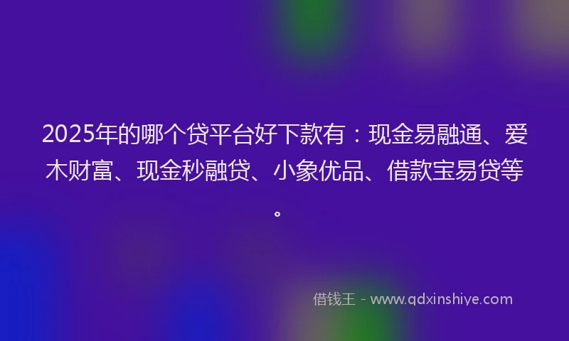 2025年的哪个贷平台好下款有：现金易融通、爱木财富、现金秒融贷、小象优品、借款宝易贷等。