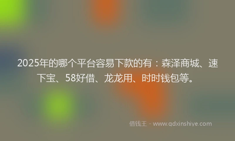 2025年的哪个平台容易下款的有：森泽商城、速下宝、58好借、龙龙用、时时钱包等。