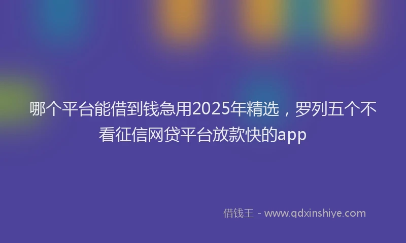 哪个平台能借到钱急用2025年精选，罗列五个不看征信网贷平台放款快的app