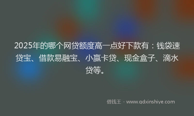 2025年的哪个网贷额度高一点好下款有：钱袋速贷宝、借款易融宝、小赢卡贷、现金盒子、滴水贷等。