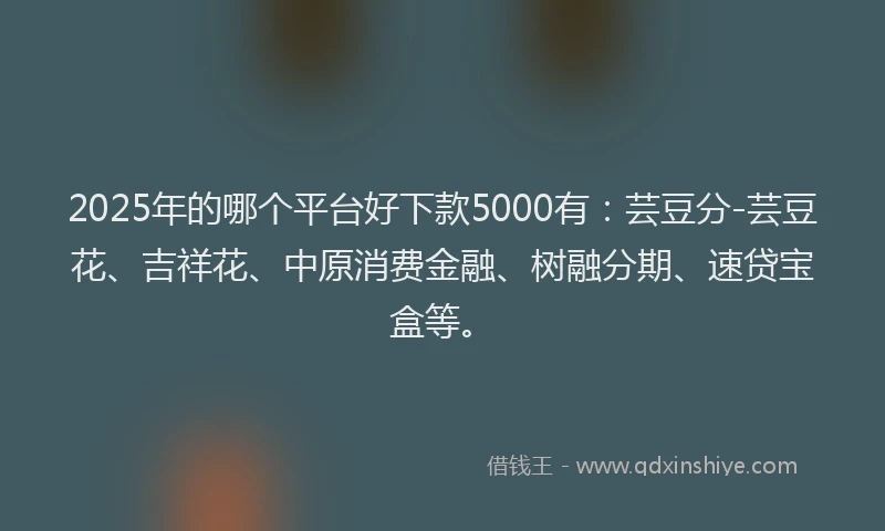 2025年的哪个平台好下款5000有：芸豆分-芸豆花、吉祥花、中原消费金融、树融分期、速贷宝盒等。