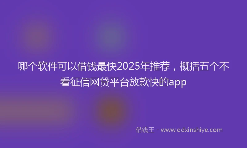 哪个软件可以借钱最快2025年推荐，概括五个不看征信网贷平台放款快的app