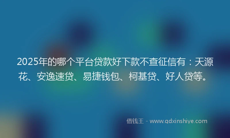 2025年的哪个平台贷款好下款不查征信有：天源花、安逸速贷、易捷钱包、柯基贷、好人贷等。