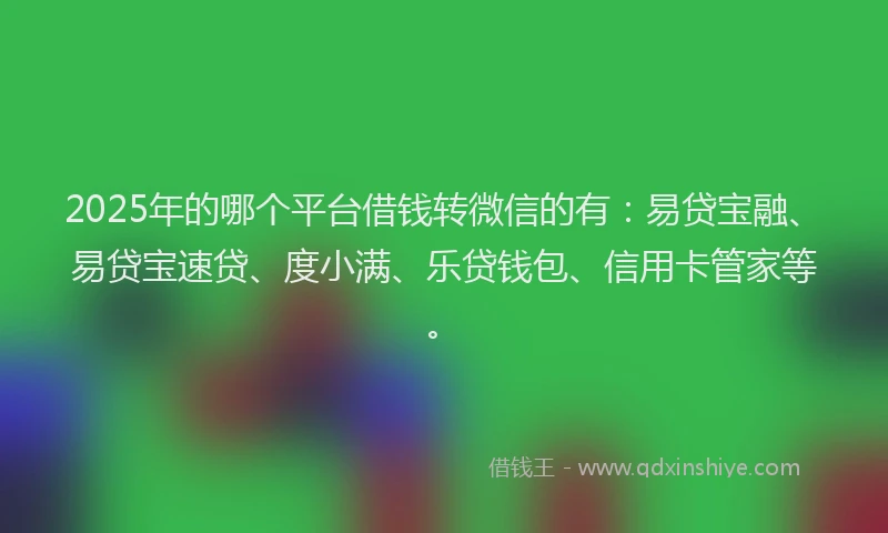 2025年的哪个平台借钱转微信的有：易贷宝融、易贷宝速贷、度小满、乐贷钱包、信用卡管家等。