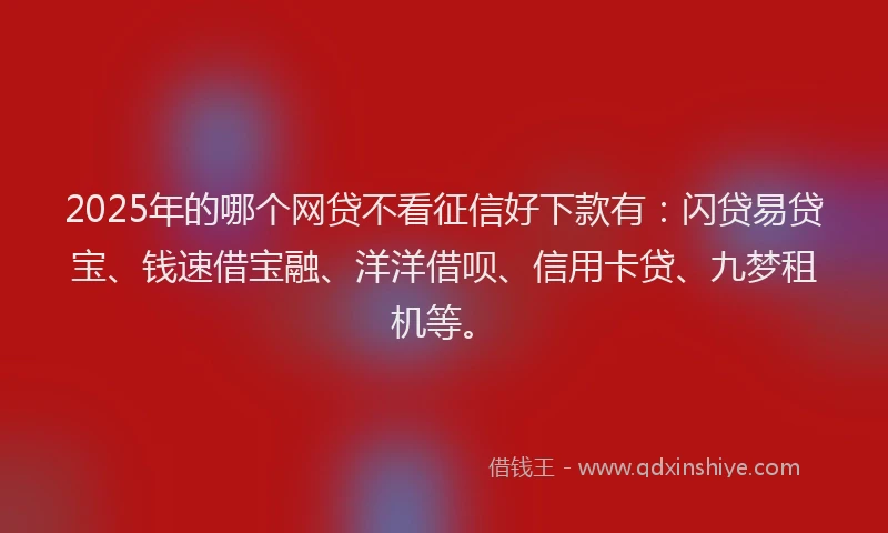 2025年的哪个网贷不看征信好下款有：闪贷易贷宝、钱速借宝融、洋洋借呗、信用卡贷、九梦租机等。