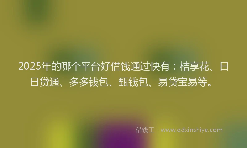 2025年的哪个平台好借钱通过快有：桔享花、日日贷通、多多钱包、甄钱包、易贷宝易等。