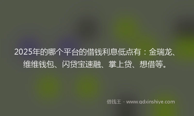 2025年的哪个平台的借钱利息低点有：金瑞龙、维维钱包、闪贷宝速融、掌上贷、想借等。
