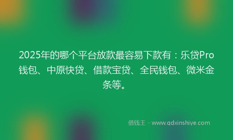 2025年的哪个平台放款最容易下款有：乐贷Pro钱包、中原快贷、借款宝贷、全民钱包、微米金条等。