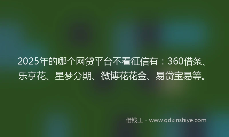 2025年的哪个网贷平台不看征信有：360借条、乐享花、星梦分期、微博花花金、易贷宝易等。