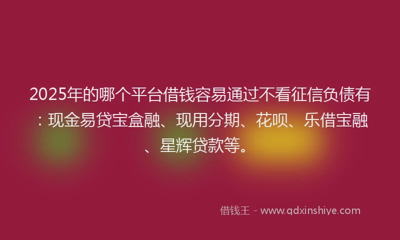 2025年的哪个平台借钱容易通过不看征信负债有：现金易贷宝盒融、现用分期、花呗、乐借宝融、星辉贷款等。