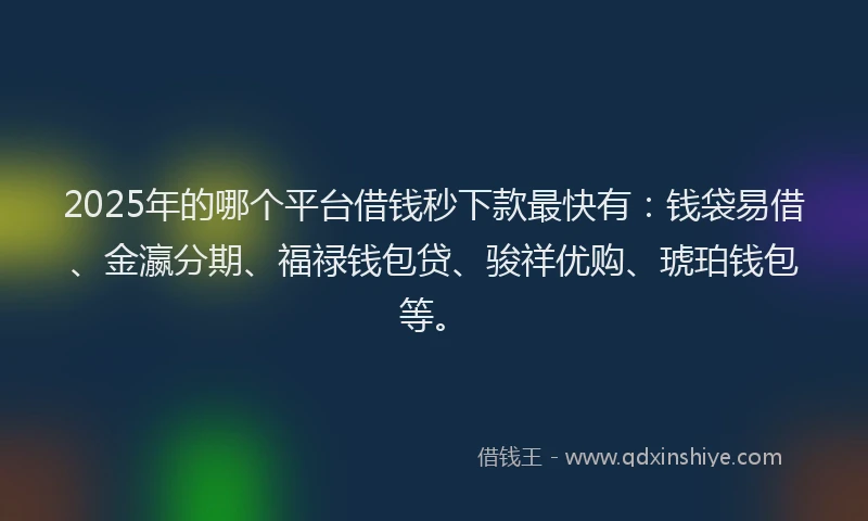 2025年的哪个平台借钱秒下款最快有：钱袋易借、金瀛分期、福禄钱包贷、骏祥优购、琥珀钱包等。