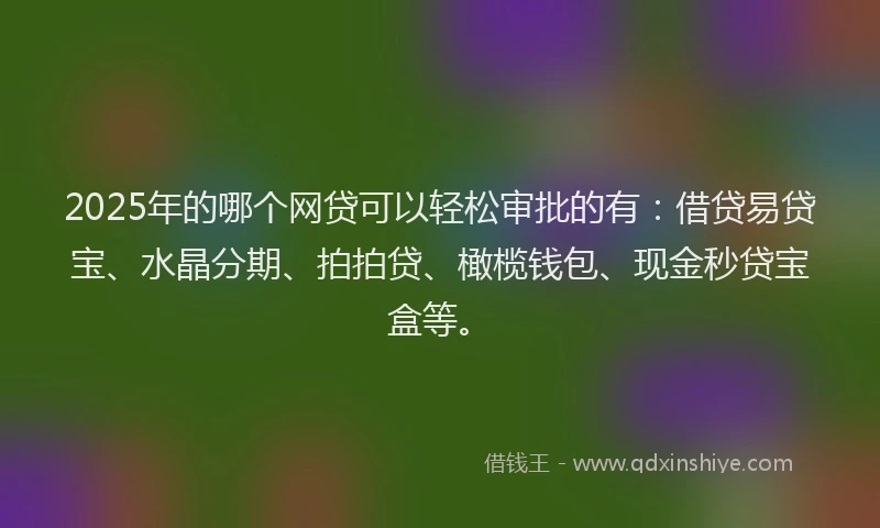 2025年的哪个网贷可以轻松审批的有:借贷易贷宝、水晶分期、拍拍贷、橄榄钱包、现金秒贷宝盒等。