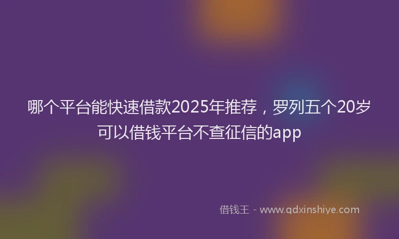 哪个平台能快速借款2025年推荐，罗列五个20岁可以借钱平台不查征信的app