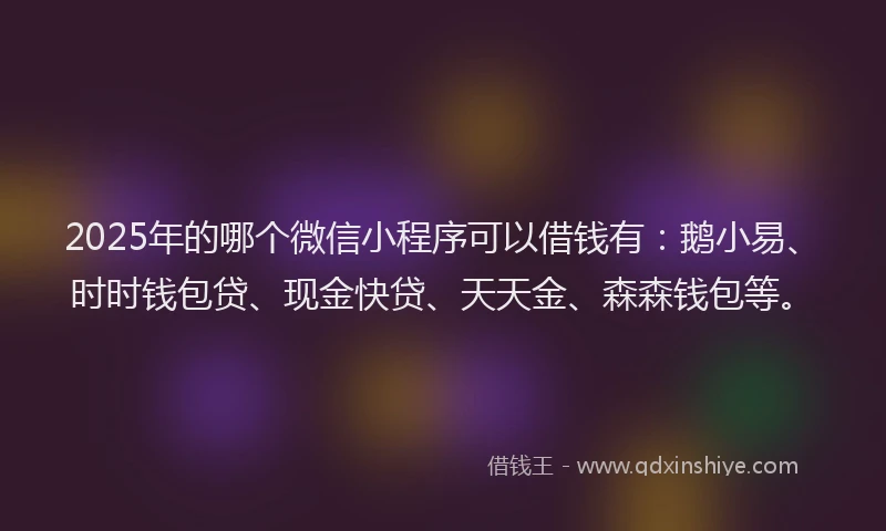 2025年的哪个微信小程序可以借钱有：鹅小易、时时钱包贷、现金快贷、天天金、森森钱包等。