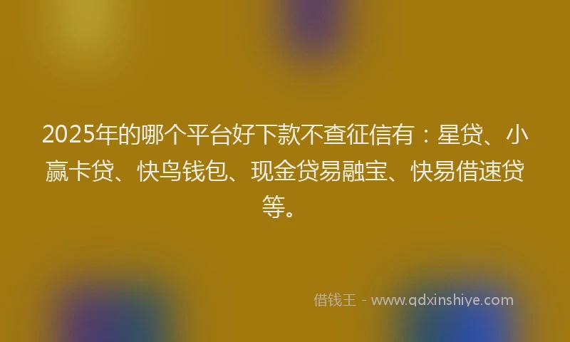 2025年的哪个平台好下款不查征信有：星贷、小赢卡贷、快鸟钱包、现金贷易融宝、快易借速贷等。