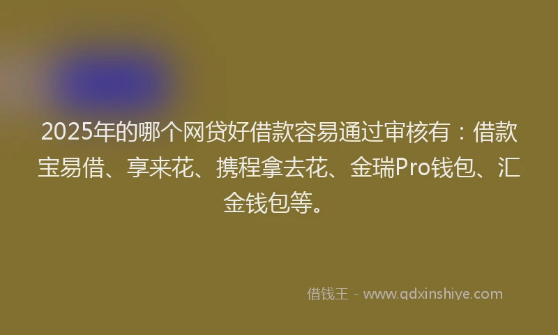 2025年的哪个网贷好借款容易通过审核有:借款宝易借、享来花、携程拿去花、金瑞Pro钱包、汇金钱包等。