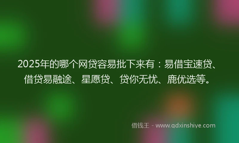 2025年的哪个网贷容易批下来有：易借宝速贷、借贷易融途、星愿贷、贷你无忧、鹿优选等。