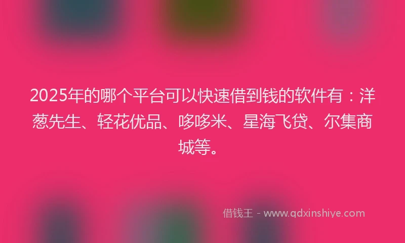 2025年的哪个平台可以快速借到钱的软件有：洋葱先生、轻花优品、哆哆米、星海飞贷、尔集商城等。