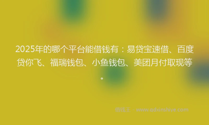 2025年的哪个平台能借钱有：易贷宝速借、百度贷你飞、福瑞钱包、小鱼钱包、美团月付取现等。