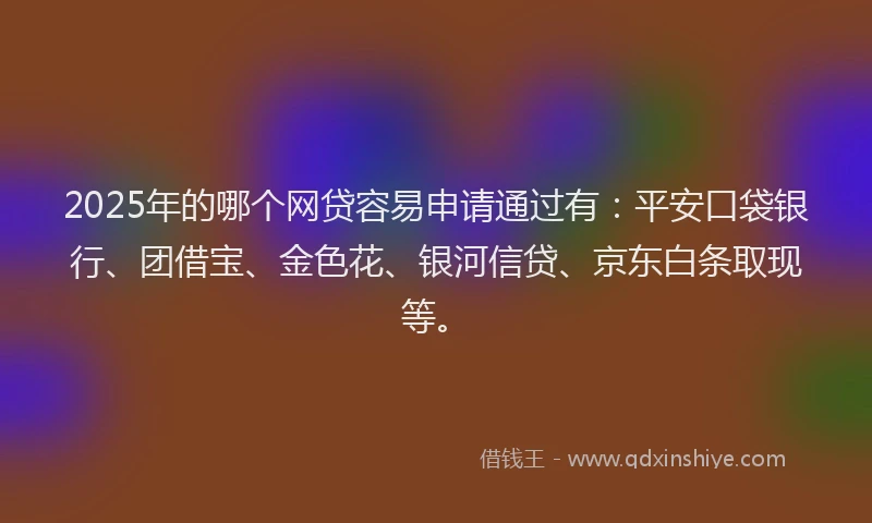 2025年的哪个网贷容易申请通过有：平安口袋银行、团借宝、金色花、银河信贷、京东白条取现等。