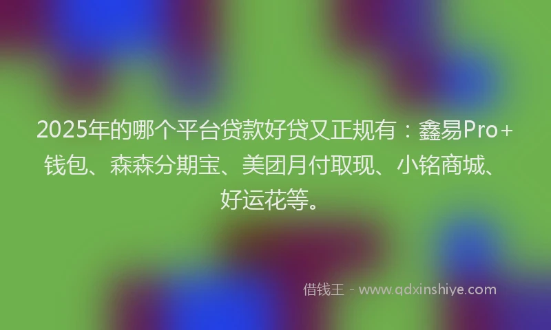 2025年的哪个平台贷款好贷又正规有：鑫易Pro+钱包、森森分期宝、美团月付取现、小铭商城、好运花等。
