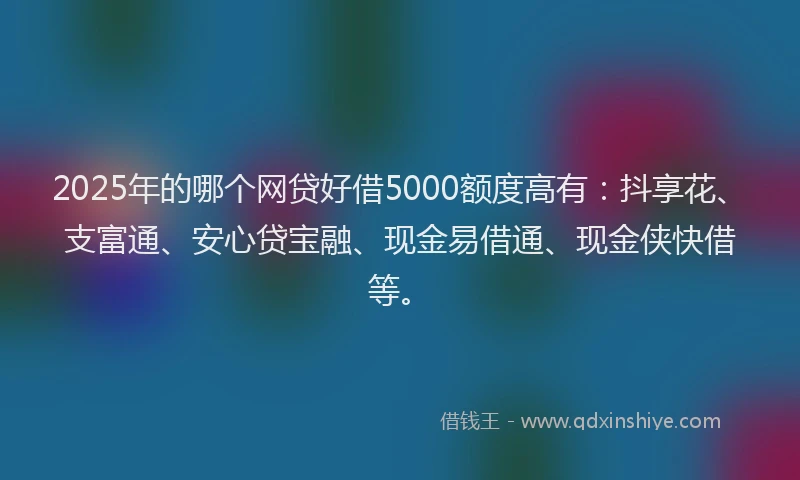 2025年的哪个网贷好借5000额度高有:抖享花、支富通、安心贷宝融、现金易借通、现金侠快借等。